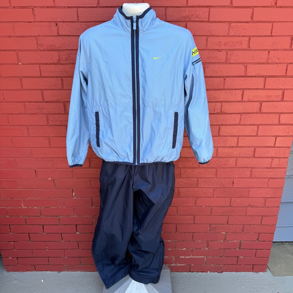 Vtg 90s Nike Tracksuit Set Blue Light Blue Full Zip Jacket Pants Set Size Medium